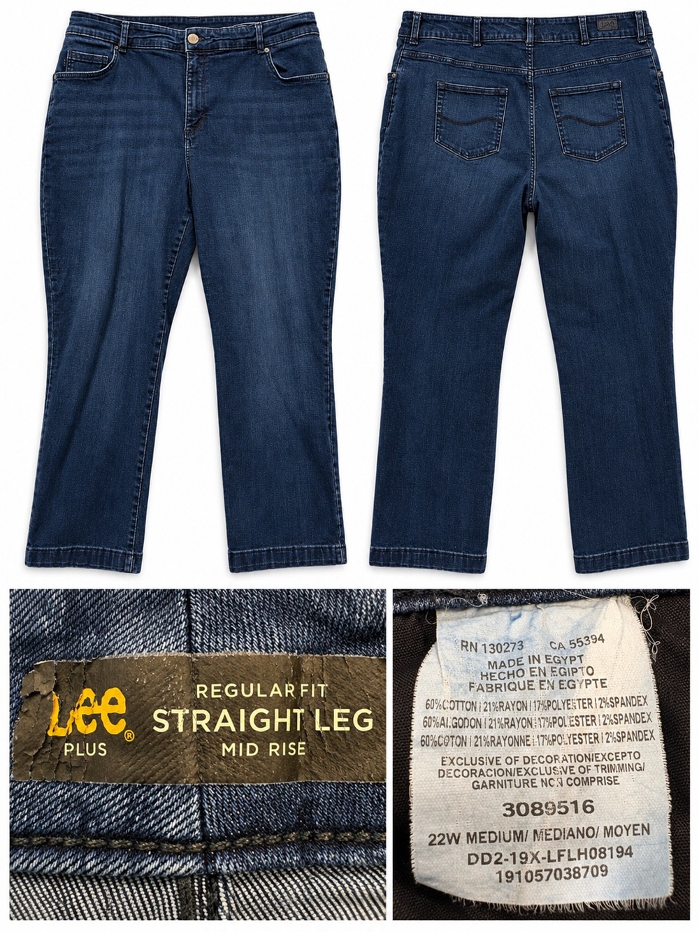 Lee Plus Size 22W Dark Wash Straight Leg Jeans